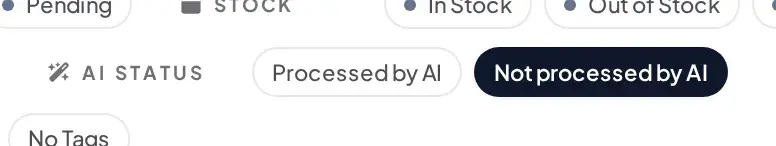 AI status filter row with Processed by AI and Not processed by AI pill buttons, Not processed by AI active