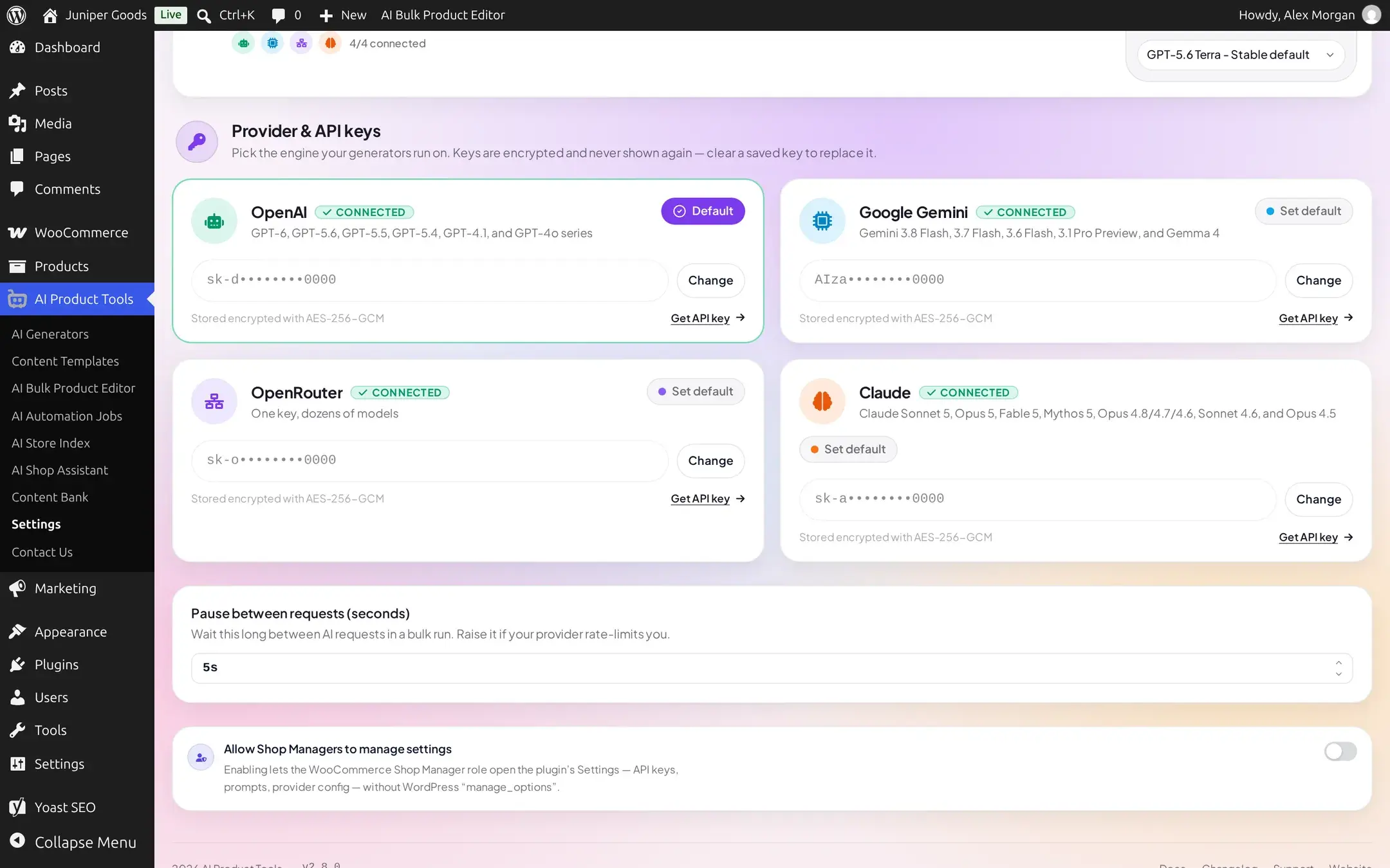 Allow Shop Managers to manage settings toggle switched off