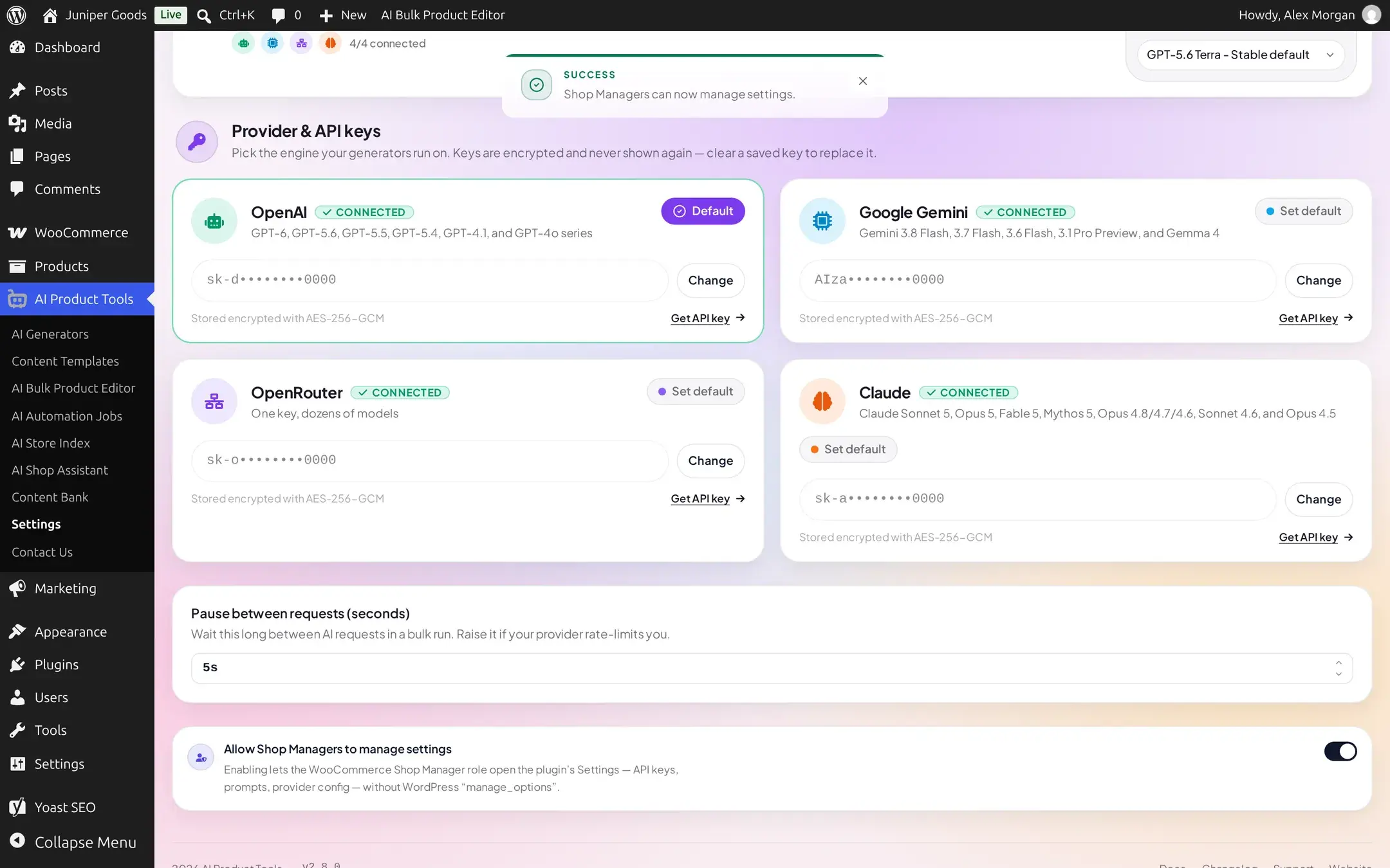 Allow Shop Managers to manage settings toggle switched on