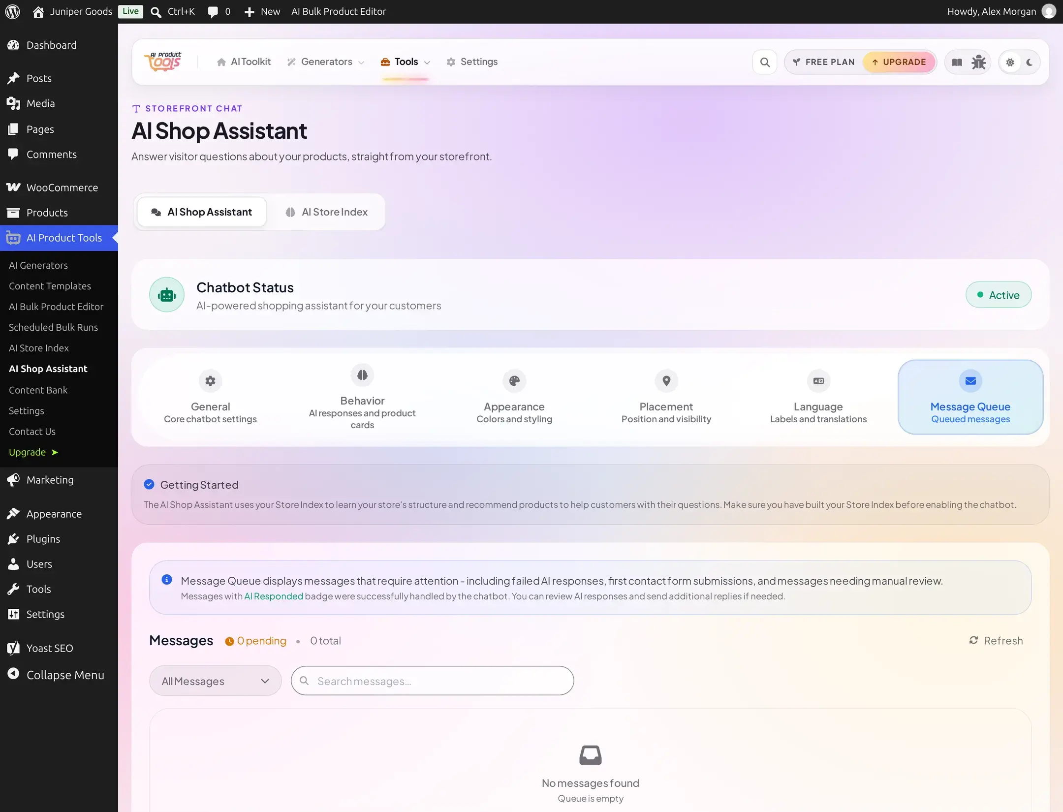 Message Queue tab showing the No messages found heading and Queue is empty subtext