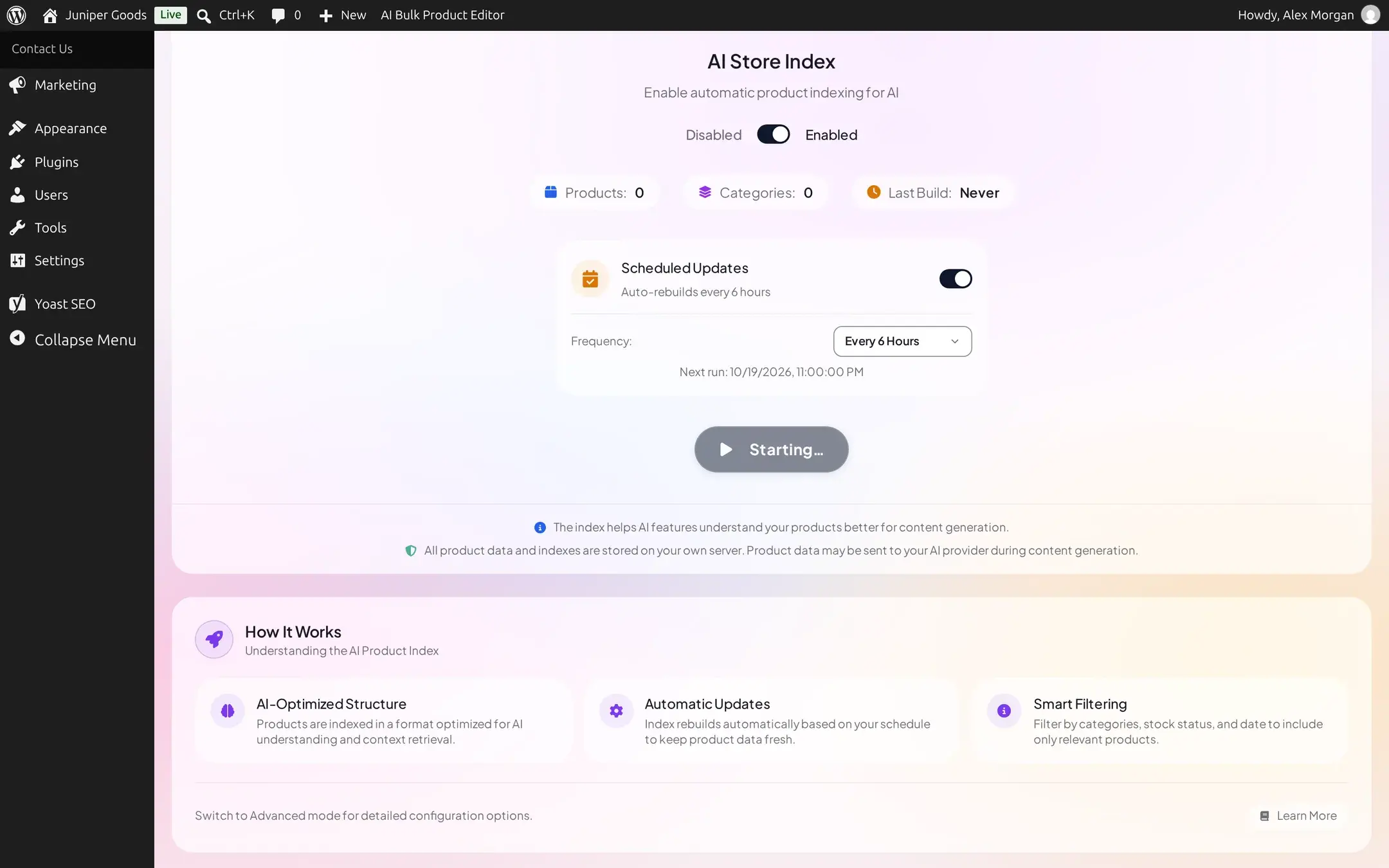 Build button showing a Starting state right after being clicked