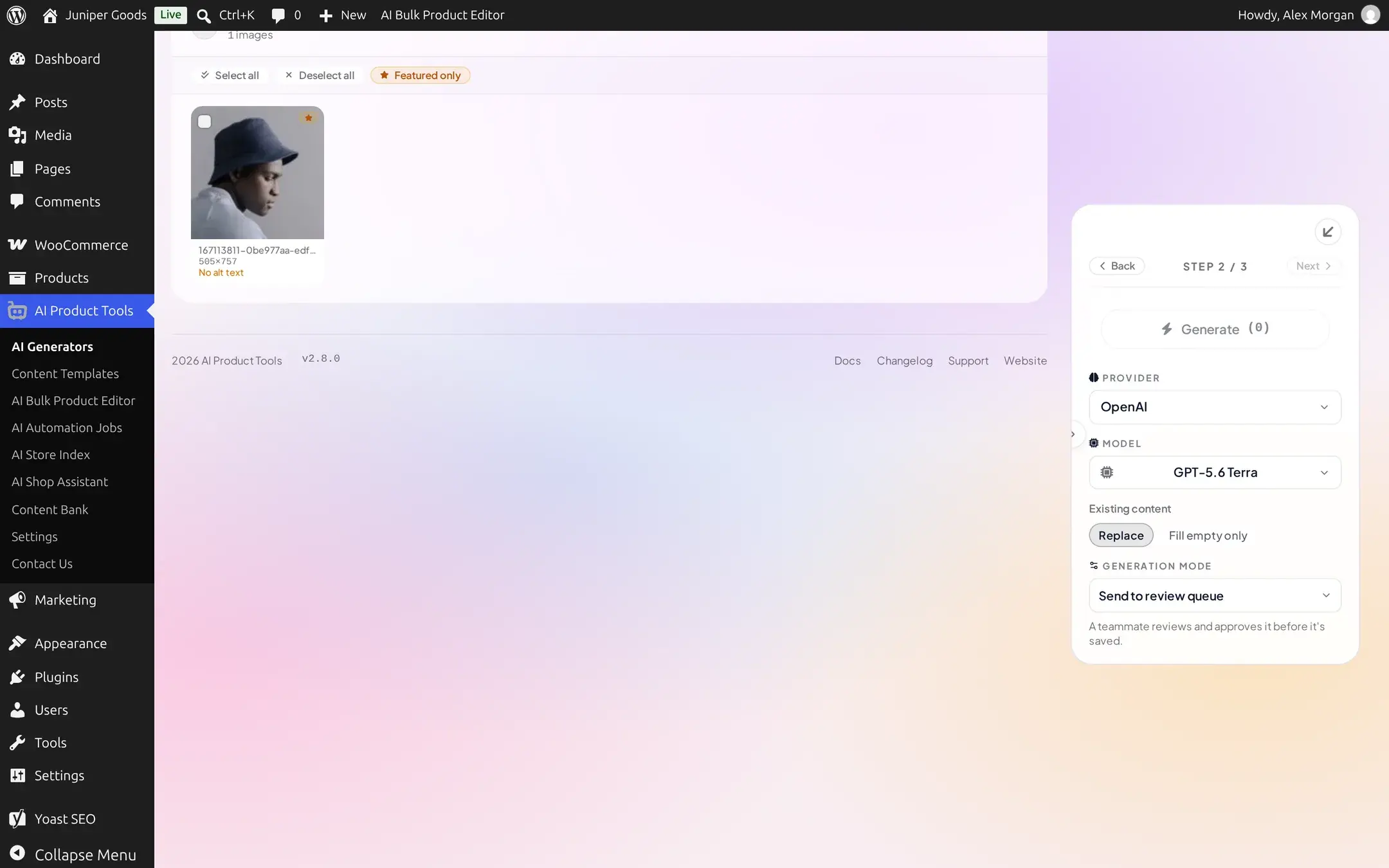 Generate button reading Generate (0) and disabled with no images checked
