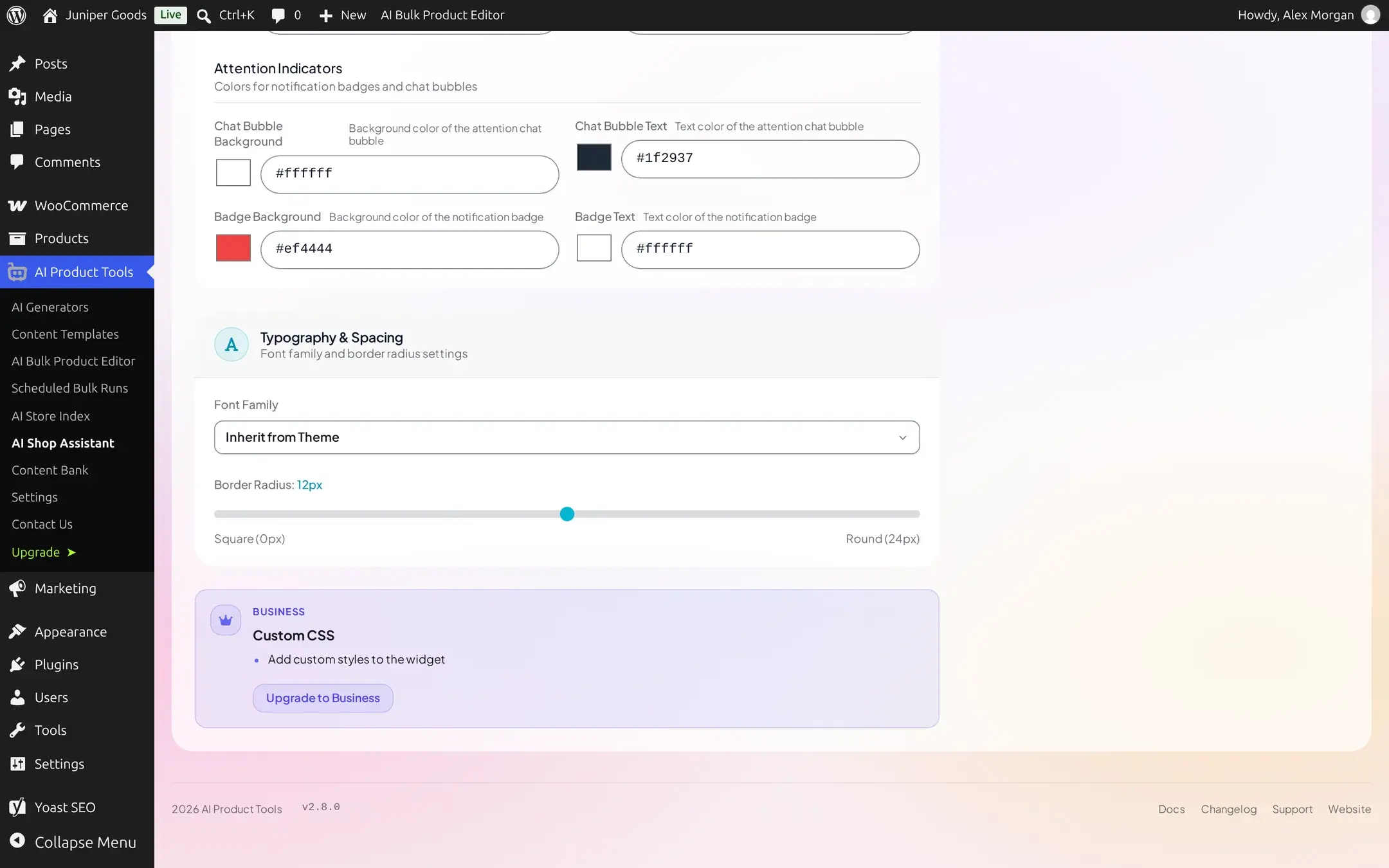 Appearance tab on Free with Custom CSS replaced by an upgrade teaser