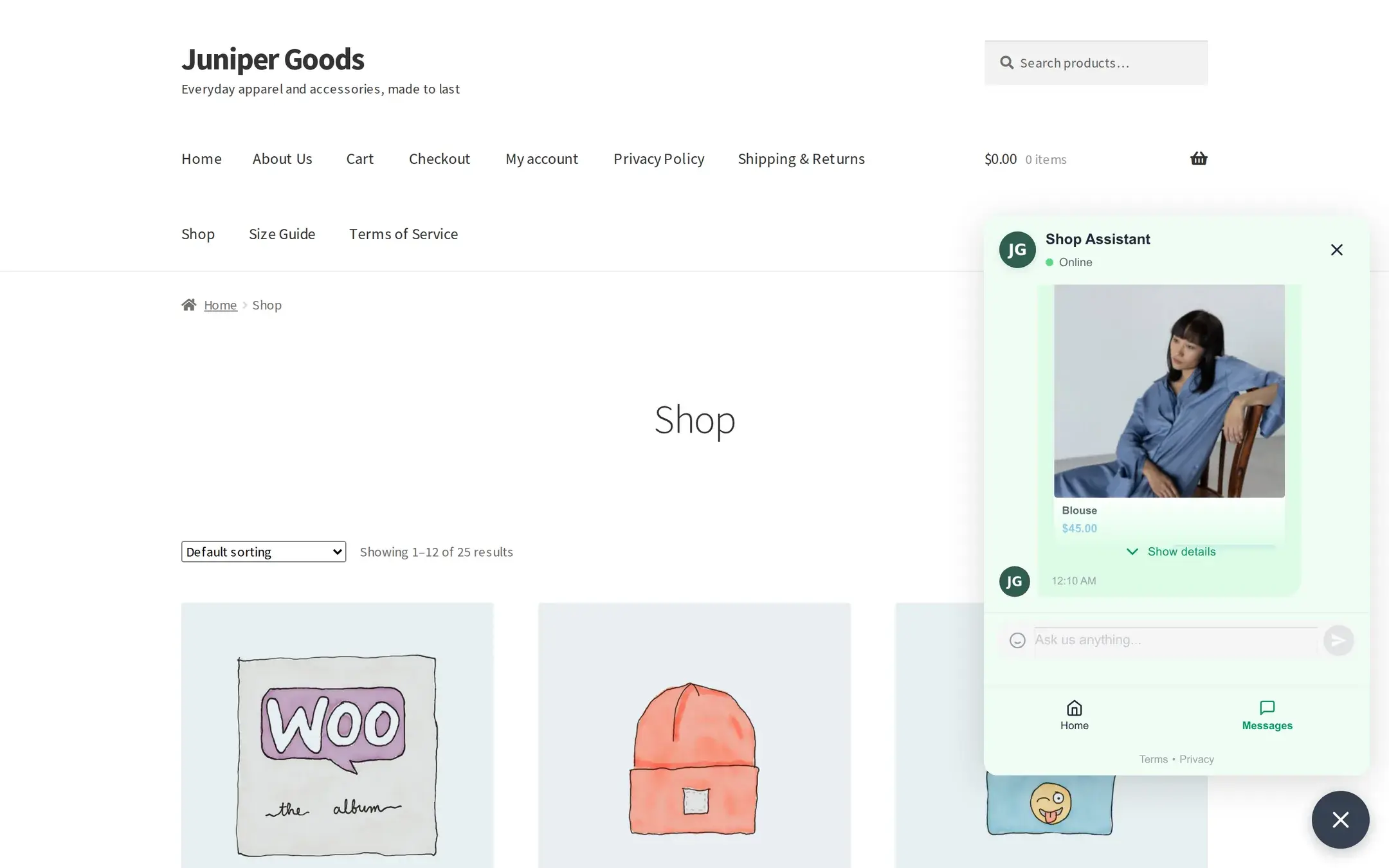 Chat reply to a question about products the store does not sell, suggesting two of the closest available items instead